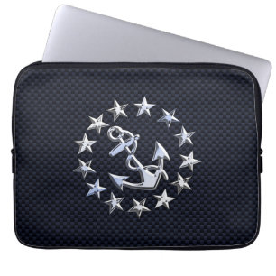 Skriv ut Flagga Blue Carbon Nautical Silver Yacht Laptop Fodral