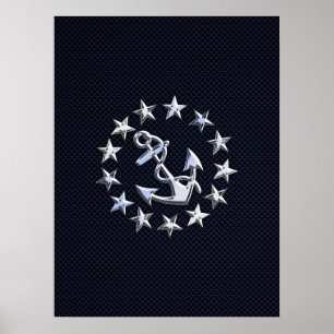 Skriv ut Flagga för marint blåkolsfiber Nautical Y Poster