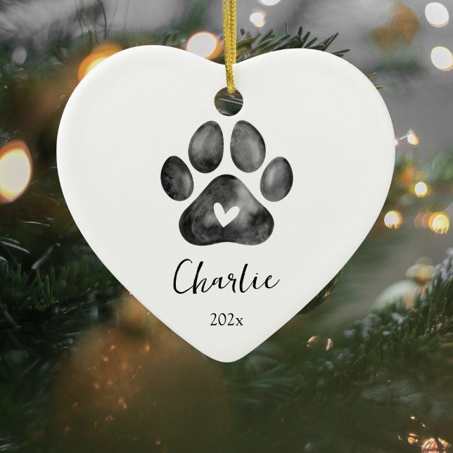 Skriv ut foton för ordnamn på Pet Memorial Paw Julgransprydnad Keramik (Pet Memorial Christmas Ornament)