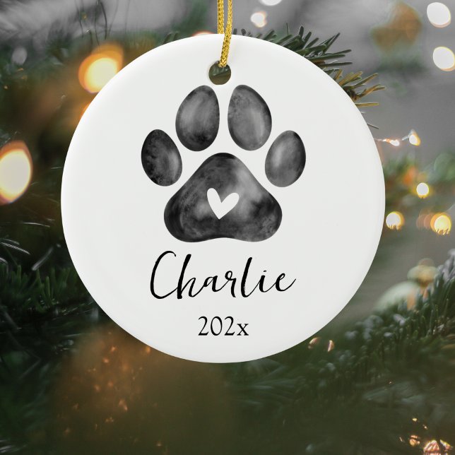 Skriv ut foton för ordnamn på Pet Memorial Paw Julgransprydnad Keramik (Pet Memorial Christmas Ornament)