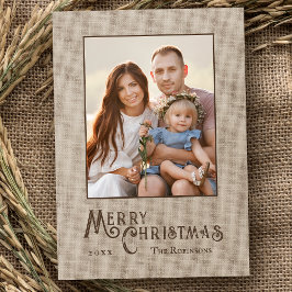 Skriv ut fotot för god jul Rustic Land Burlap Julkort