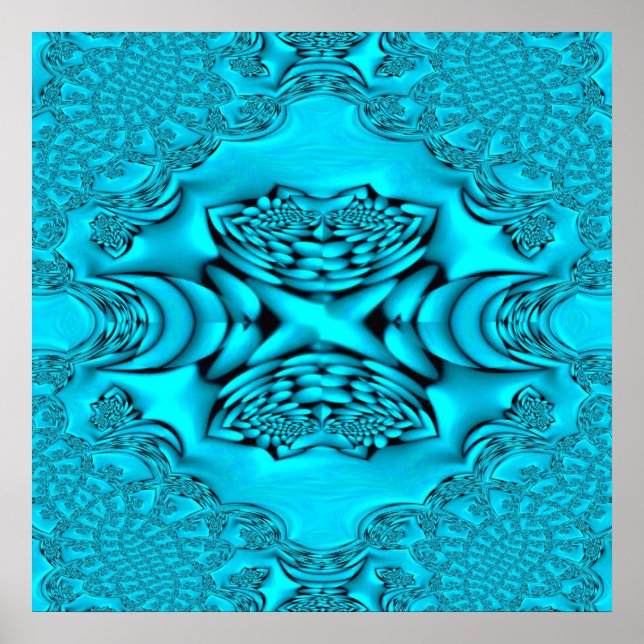 Skriv ut från Aqua Glow Fractal Ro Poster (Framsidan)