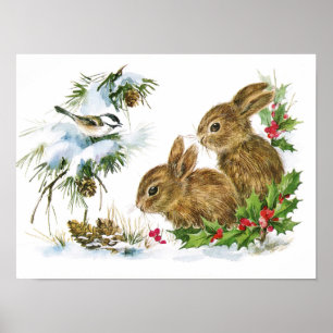 Skriv ut från Bunnies och Bird Enjoy Snö jul Decor Poster