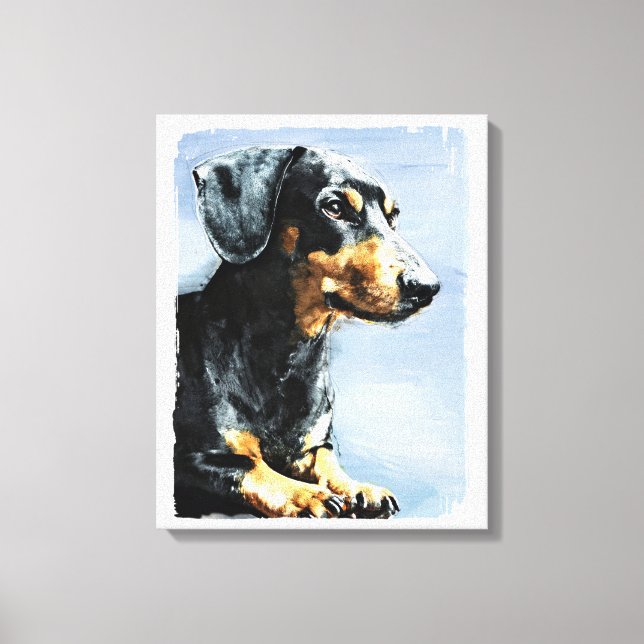 Skriv ut från målning av en Dachshund Canvastryck (Framsida)