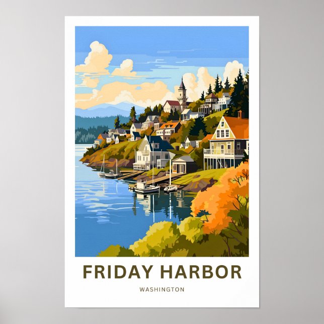 Skriv ut fredag Harbour Washington Travel Poster (Framsidan)