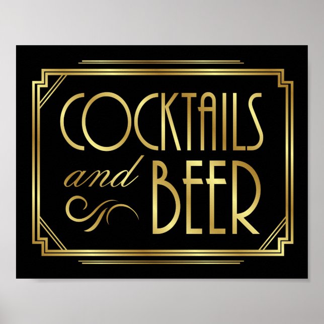 Skriv ut Gatsby Art Deco COCKTAILS and BEER Sign Poster (Framsidan)