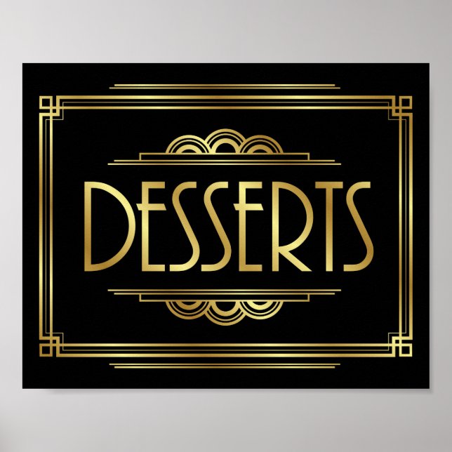 Skriv ut Gatsby Art Deco DESSERTS-signatur Poster (Framsidan)