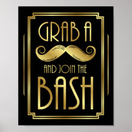 Skriv ut Gatsby Art Deco GRAB A MUSTACHE Sign Poster
