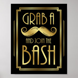 Skriv ut Gatsby Art Deco GRAB A MUSTACHE Sign Poster