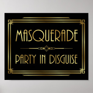 Skriv ut Gatsby Art Deco MASQUERADE-signatur Poster