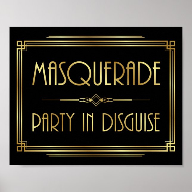 Skriv ut Gatsby Art Deco MASQUERADE-signatur Poster (Framsidan)
