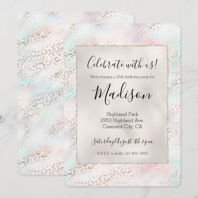 Skriv ut Girly Aqua  Rosa Guld Leopard Inbjudningar (Fram/baksida)