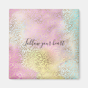 Skriv ut "Girly Aqua Rosa Gult Guld Leopard" Magnet