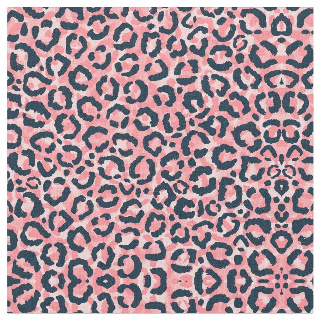 Skriv ut "Girly Artsy Rosa Blue Leopard Animal Pri Tyg (Närbild)