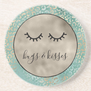 Skriv ut "Girly Black Eyelash Guld Aqua Leopard" Underlägg