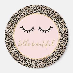 Skriv ut "Girly Black Eyelash Guld Glam Leopard" Magnet