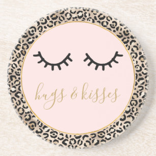 Skriv ut "Girly Black Eyelash Guld Glam Leopard" Underlägg