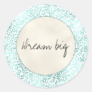 Skriv ut "Girly Glam Mint White Cream Leopard" Runt Klistermärke