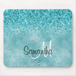 Skriv ut "Girly Glitz Aqua Turquise Glitter Leopar Musmatta