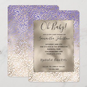 Skriv ut "Girly Lila Guld Ombre Leopard" Inbjudningar