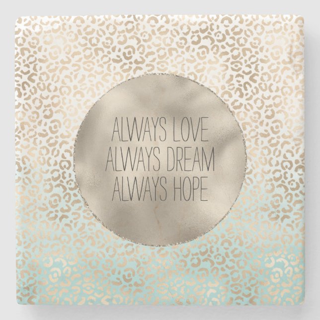 Skriv ut "Girly Mint Guld Ombre Leopard" Stenunderlägg (Framsidan)