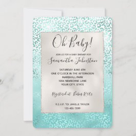 Skriv ut "Girly Mint White Glam Ombre Leopard" Inbjudningar