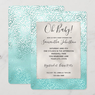 Skriv ut "Girly Mint White Glam Ombre Leopard" Inbjudningar