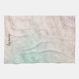 Skriv ut "Girly Peach Aqua Tie Dye Silver Leopard" Kökshandduk