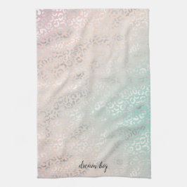 Skriv ut "Girly Peach Aqua Tie Dye Silver Leopard" Kökshandduk