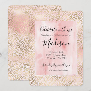 Skriv ut "Girly Rosa Glam Guld Leopard" Inbjudningar