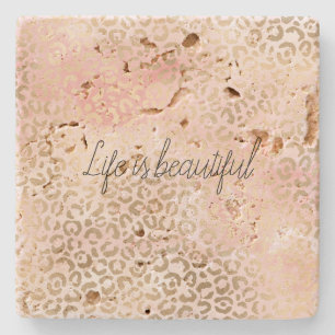 Skriv ut "Girly Rosa Glam Guld Leopard" Stenunderlägg