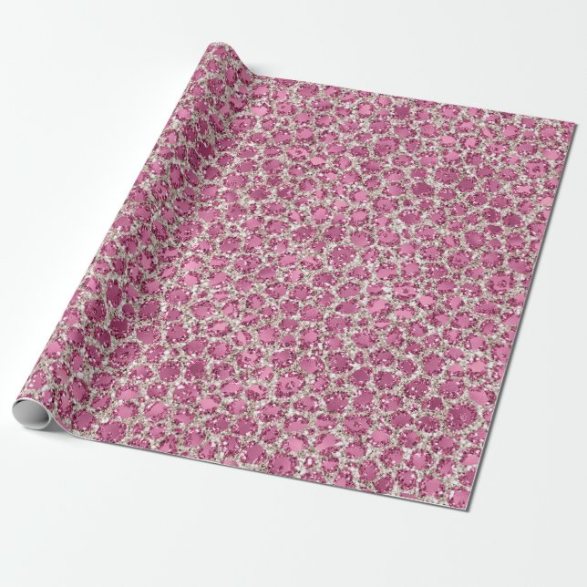 Skriv ut Girly Rosa Glitter Leopard Presentpapper (Utrullad)