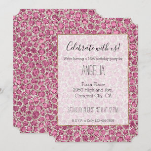Skriv ut Girly Rosa Glitzy Glam Glitter Leopard Inbjudningar