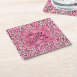 Skriv ut Girly Rosa Glitzy Glam Glitter Leopard Underlägg Papper Kvadrat