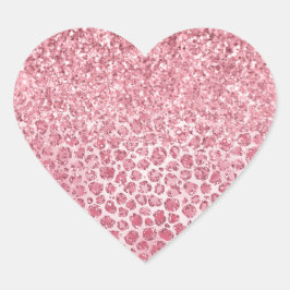 Skriv ut "Girly Rosa Gnistra Glitter Leopard" Hjärtformat Klistermärke