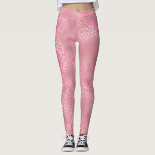 Skriv ut Girly Rosa Guld Glam Leopard Leggings