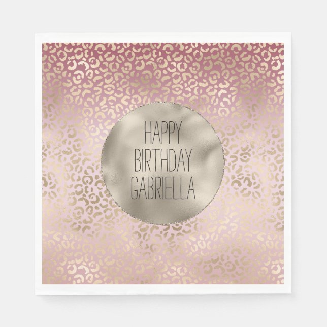 Skriv ut "Girly Rosa  Guld Ombre Leopard" Pappersservett (Framsidan)
