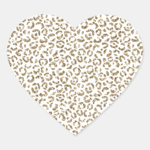Skriv ut glitter Antique Guld Leopard Hjärtformat Klistermärke