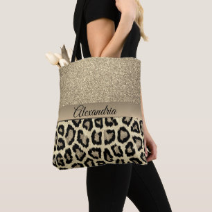 Skriv ut glitter Guld Leopard Tygkasse