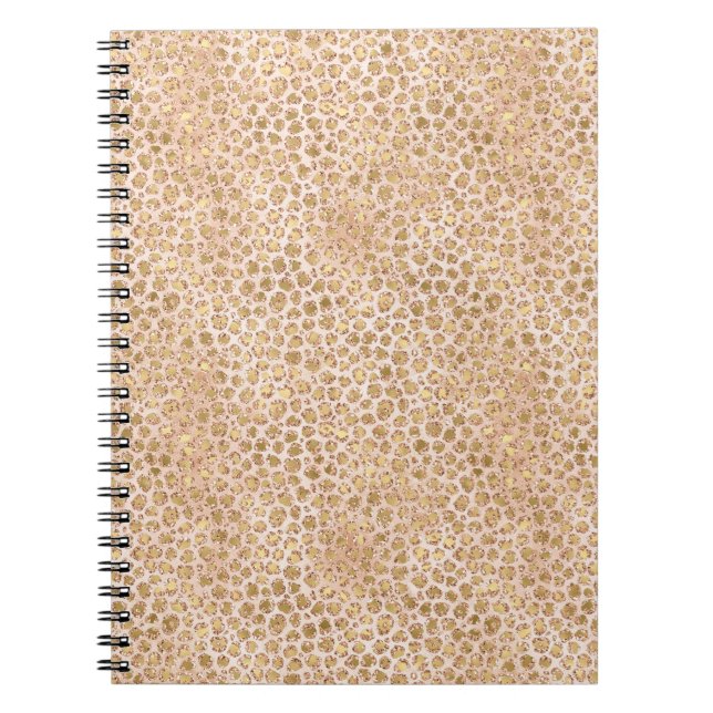 Skriv ut Glitter Guld Peach Leopard Anteckningsbok (Framsidan)