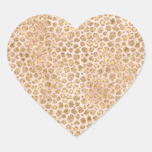 Skriv ut Glitter Guld Peach Leopard Hjärtformat Klistermärke