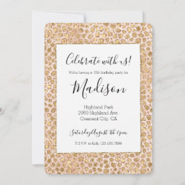 Skriv ut Glitter Guld Peach Leopard Inbjudningar