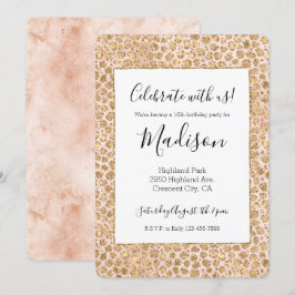 Skriv ut Glitter Guld Peach Leopard Inbjudningar