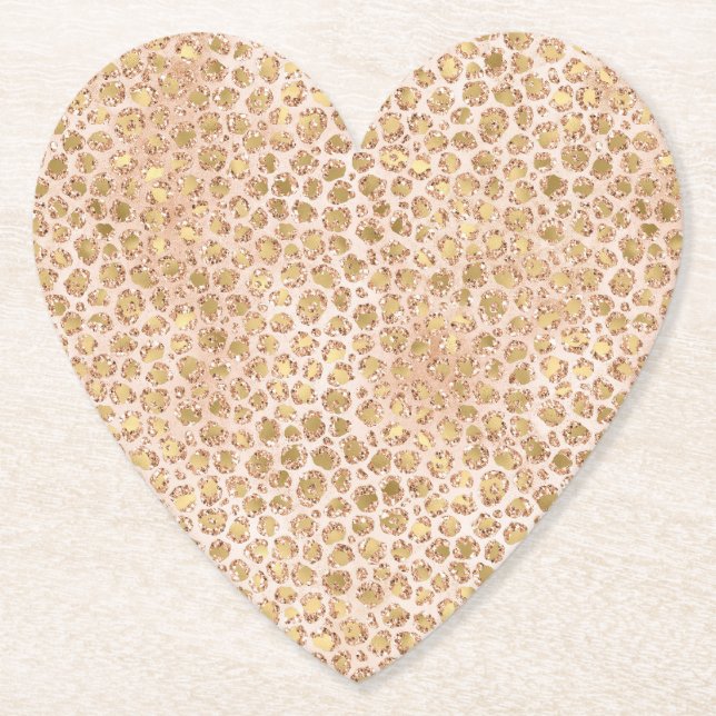Skriv ut Glitter Guld Peach Leopard Underlägg Papper (Framsida)