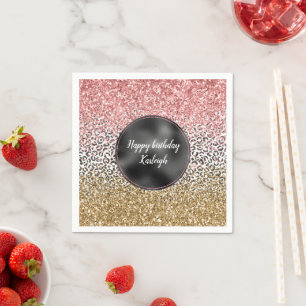 Skriv ut Glitter i Rosa Black White Leopard Guld Pappersservett