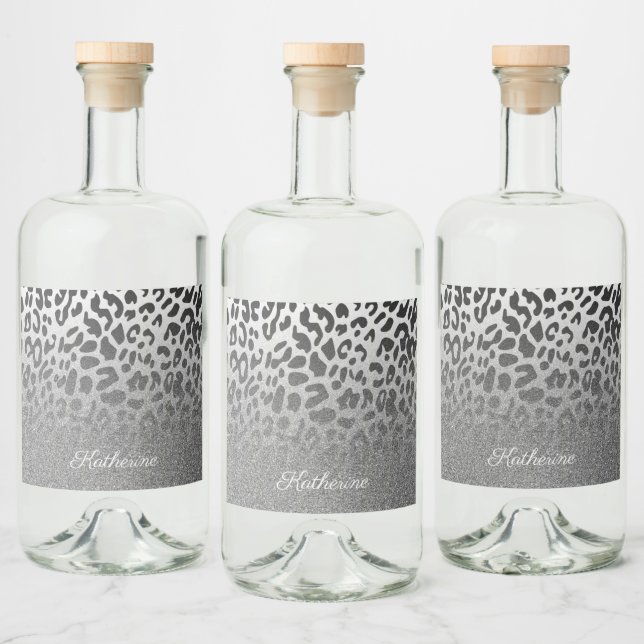 Skriv ut glitter Leopard Spritflaskor Etikett (Flaskor)