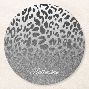 Skriv ut glitter Leopard Underlägg Papper Rund