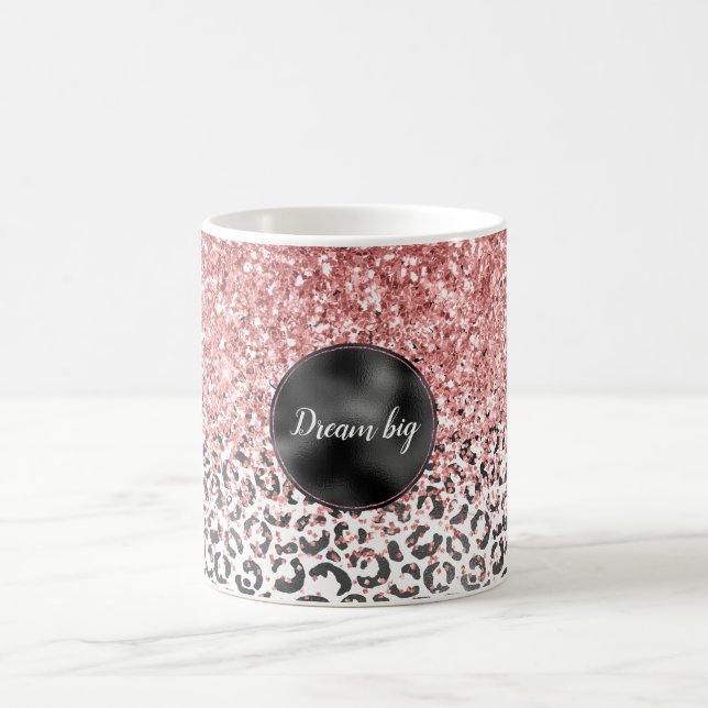 Skriv ut Glitter på Rosa Black White Leopard Kaffemugg (Center)