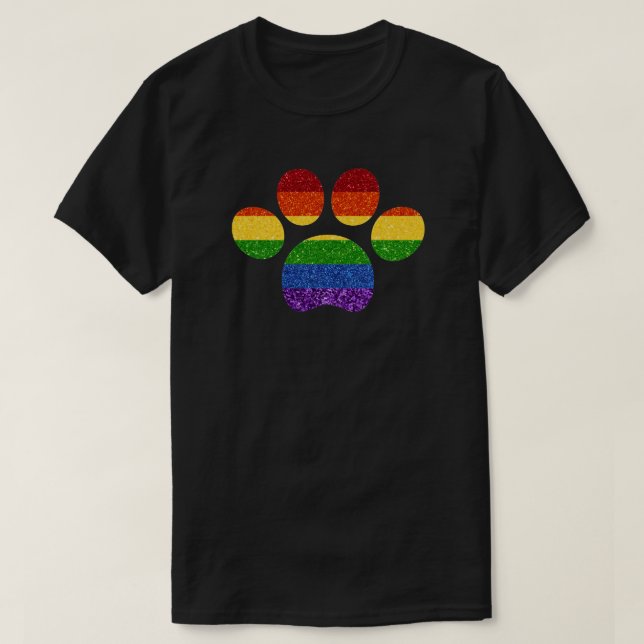 Skriv ut Glitter Rainbow Paw-utskrift för LGBT T Shirt (Design framsida)