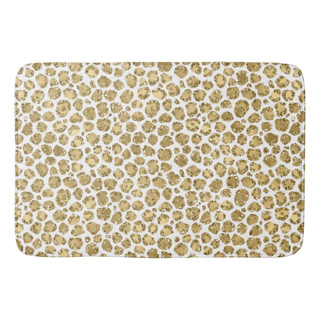 Skriv ut Glitzy Glam Guld Glitter Leopard Badrumsmatta (Framsidan)